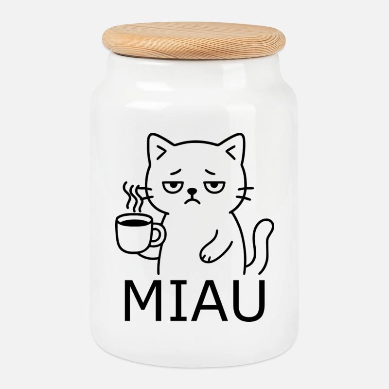 Müde Katze - Keksdose mit Holzdeckel - Weiß