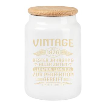 Vintage seit 1976 Jahrgang - 50. Geburtstag - Keksdose mit Holzdeckel - Weiß - Vorne
