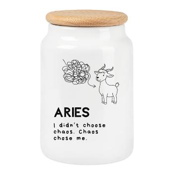 Funny Aries Cartoon – Chaos Chose Me - Keksdose mit Holzdeckel - Weiß - Vorne