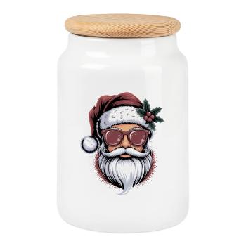 Hipster Santa Sunglasses - Cookie Jar with Wooden Lid - white - Front