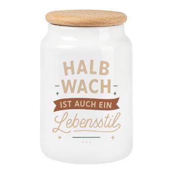 Halb wach ist auch ein Lebensstil - Keksdose mit Holzdeckel - Weiß - Vorne