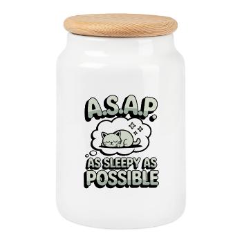 ASAP Sleep Cat Cartoon - Cookie Jar with Wooden Lid - white - Front