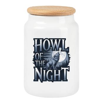 Loup – Hurlement de la nuit - Boîte à biscuits avec couvercle en bois - blanc - Devant
