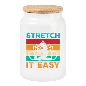 Yoga Stretch It Easy Funny Yoga - Cookie Jar with Wooden Lid - white - Front