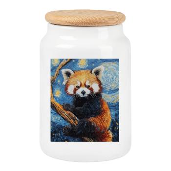 Roter Panda Bär Van Gogh Style Starry Night - Keksdose mit Holzdeckel - Weiß - Vorne