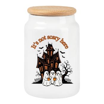 It's not scary here - Cookie Jar with Wooden Lid - white - Front