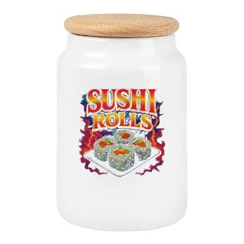 Sushi-Rollen Lieblingsessen Lustig Seltsam 90er Su - Keksdose mit Holzdeckel - Weiß - Vorne