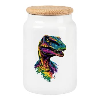 Raptor Velociraptor Dinosaurier Dino Raptoren - Keksdose mit Holzdeckel - Weiß - Vorne