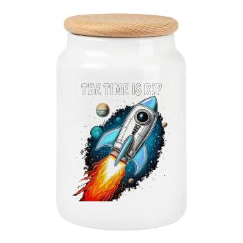 RAKETE MARS THE TIME IS RIP - Keksdose mit Holzdeckel - Weiß - Vorne
