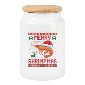 Merry Shrimpmas Ugly Christmas - Keksdose mit Holzdeckel - Weiß - Vorne