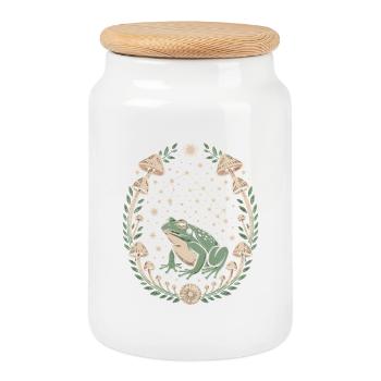 Frog Astrology and Mushroom Pattern Magic - Cookie Jar with Wooden Lid - white - Front
