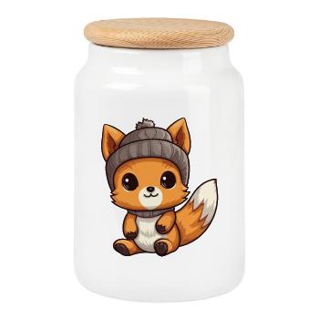 écureuil hiver animal bébé bande dessinée - Boîte à biscuits avec couvercle en bois - blanc - Devant
