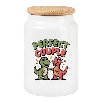 Perfect Couple Dinosaur Love - Keksdose mit Holzdeckel - Weiß - Vorne