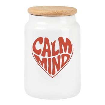 Calm Mind – Retro Heart Design - Cookie Jar with Wooden Lid - white - Front