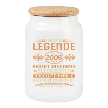 20. Geburtstag - Legende seit 2006 Jahrgang - Keksdose mit Holzdeckel - Weiß - Vorne