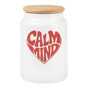 Calm Mind – Retro Heart Design - Cookie Jar with Wooden Lid - white - Front