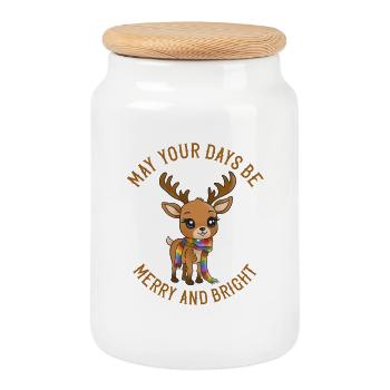 May your days be merry!  Baby Reindeer Xmas - Cookie Jar with Wooden Lid - white - Front