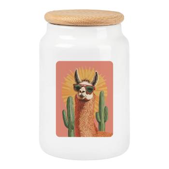 lama - Cookie Jar with Wooden Lid - white - Front