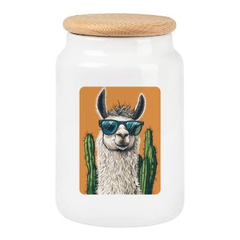 lama - Boîte à biscuits avec couvercle en bois - blanc - Devant