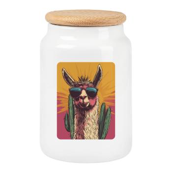 lama - Boîte à biscuits avec couvercle en bois - blanc - Devant