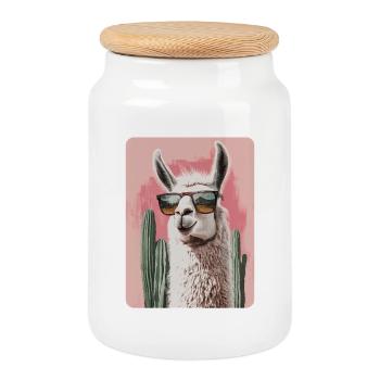 lama - Cookie Jar with Wooden Lid - white - Front