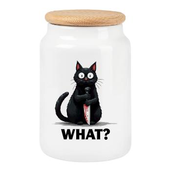 QUOI? Chat tueur - Boîte à biscuits avec couvercle en bois - blanc - Devant