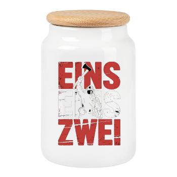 Feuerwehr Spruch – 112 Notruf Held in Aktion - Keksdose mit Holzdeckel - Weiß - Vorne