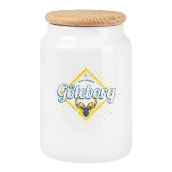 Göteborg avec cerf Suède Vintage Souvenir - Boîte à biscuits avec couvercle en bois - blanc - Devant