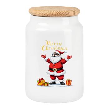 Merry Christmas Cooler Weihnachtsmann Geschenke - Keksdose mit Holzdeckel - Weiß - Vorne