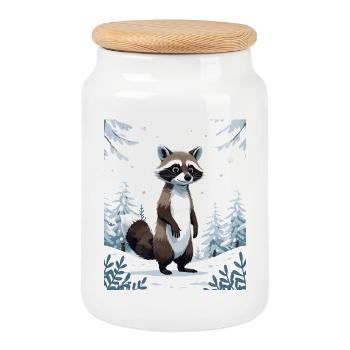 Raton laveur d’hiver en forêt - Boîte à biscuits avec couvercle en bois - blanc - Devant