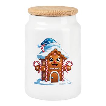 Gingerbread Festhaus Fröhlich - Keksdose mit Holzdeckel - Weiß - Vorne