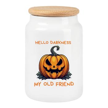 Bonjour Obscurité Citrouille Halloween Humour Kürbis - Boîte à biscuits avec couvercle en bois - blanc - Devant