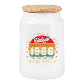 1966 Vintage Retro Birthday Gift - Cookie Jar with Wooden Lid - white - Front