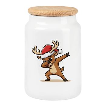 Weihnachts Rentier Dab Design - Keksdose mit Holzdeckel - Weiß - Vorne
