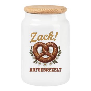 Brezel Bayern Aufgebrezelt Hübsch Bier Bayrisch - Keksdose mit Holzdeckel - Weiß - Vorne