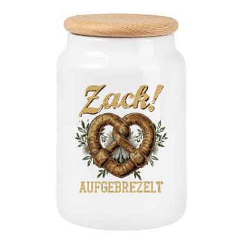 Brezel Bayern Aufgebrezelt Hübsch Bier Bayrisch - Keksdose mit Holzdeckel - Weiß - Vorne