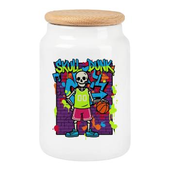 Skull Dunk – Neon Skeleton Basketball Graffiti 90s - Cookie Jar with Wooden Lid - white - Front