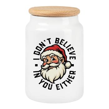 Ich glaube auch nicht an dich - Weihnachtsmann - Keksdose mit Holzdeckel - Weiß - Vorne