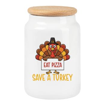 Sauver une dinde manger une pizza drôle d’automne - Boîte à biscuits avec couvercle en bois - blanc - Devant