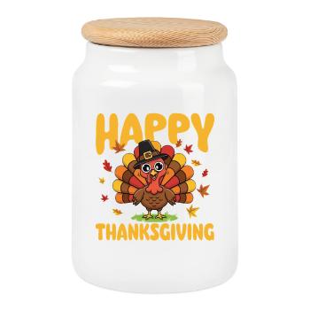 Happy Thanksgiving Autumn Harvest Blend - Cookie Jar with Wooden Lid - white - Front