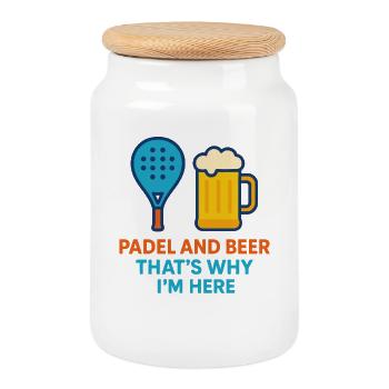 Padel Und Bier Darum bin ich hier Fun Padel - Keksdose mit Holzdeckel - Weiß - Vorne