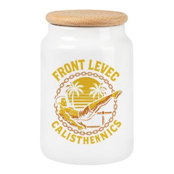 Front Levec Calisthenics Fitness Gym Entraînement - Boîte à biscuits avec couvercle en bois - blanc - Devant