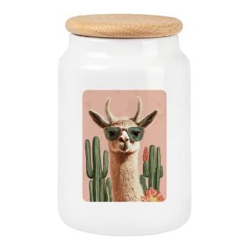 lama - Cookie Jar with Wooden Lid - white - Front
