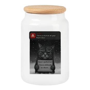 Cat a un message pour vous - Funnier - Boîte à biscuits avec couvercle en bois - blanc - Devant