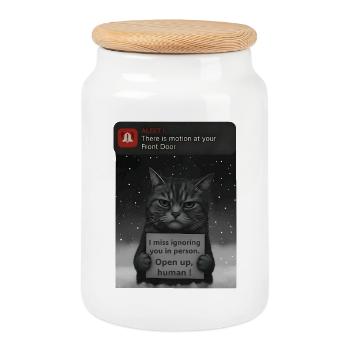 Cat a un message pour vous - Funnier - Boîte à biscuits avec couvercle en bois - blanc - Devant