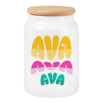AVA - Boîte à biscuits avec couvercle en bois - blanc - Devant