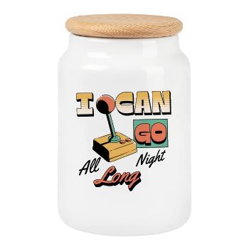 Joystick d’arcade rétro que je peux aller toute la nuit - Boîte à biscuits avec couvercle en bois - blanc - Devant
