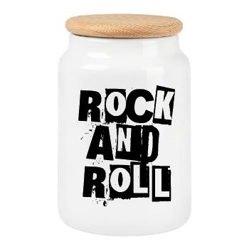 Rock and Roll cut out Typography Design - Cookie Jar with Wooden Lid - white - Front