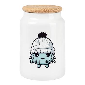 Esquimau Froid Bande dessinée Hiver - Boîte à biscuits avec couvercle en bois - blanc - Devant