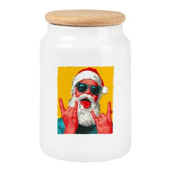 Père Noël Fête Pop Art Noël - Boîte à biscuits avec couvercle en bois - blanc - Devant